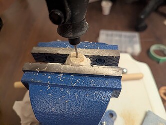 Drilling the dowel...