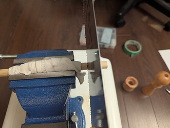 Cutting the dowel...