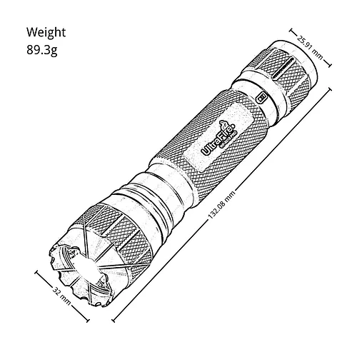 UltraFire WF-501B PRO Size Weight Lineart