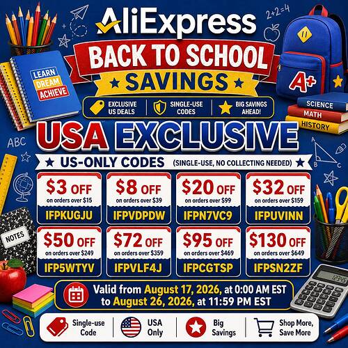 ALIEXPRESS USA EXCLUSIVE COUPON CODES - AUGUST 2026 BACK TO SCHOOL VALIDITY