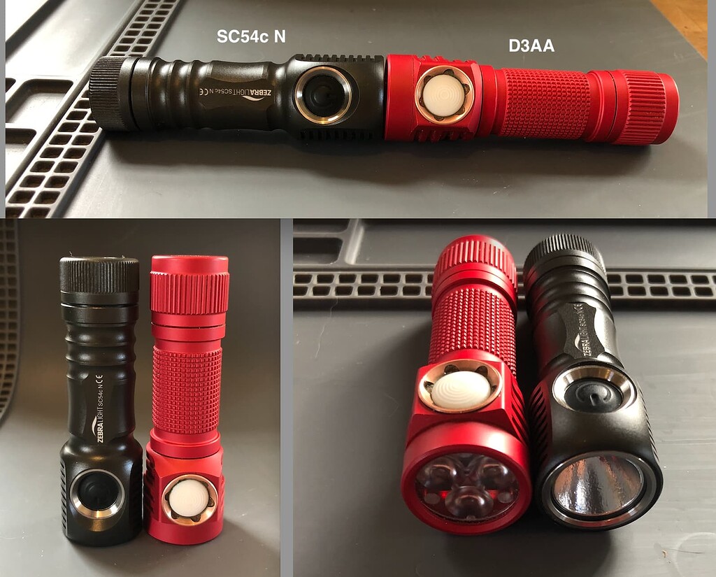 Emisar D3AA and Zebralight SC54c N size and flicker index