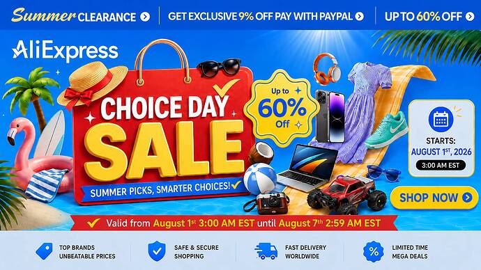 ALIEXPRESS CHOICE DAY SUMMER CLEARANCE BANNER  - AUGUST 2026