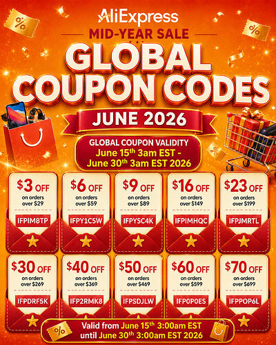 ALIEXPRESS MID YEAR SALE - GLOBAL COUPON CODES