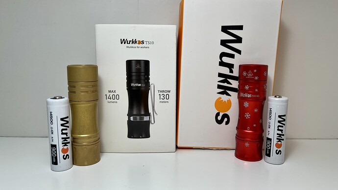 Wurkkos TS10 V1 and Wurkkos TS10 SG with packaging and battery