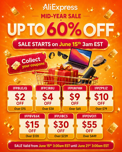 ALIEXPRESS MID YEAR SALE - promo codes - JUNE 2026