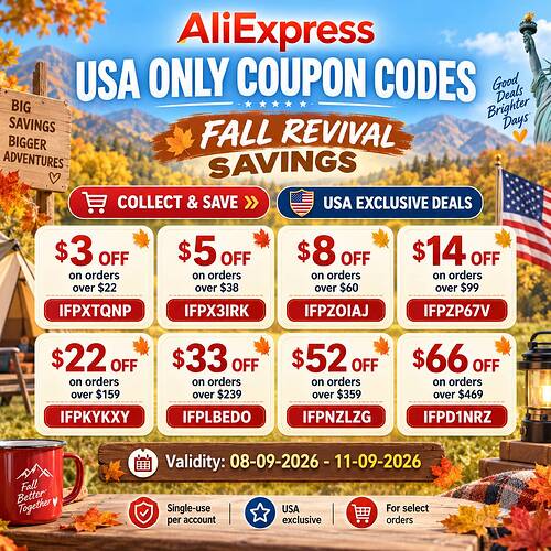 aliexpress coupon codes USA ONLY FALL savings sale september 2026